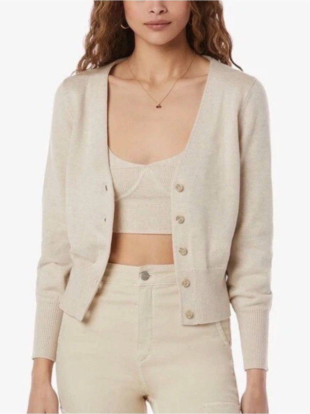 Favorite Daughter Cotton Cashmere V-Neck Cardigan Sweater - Tan - XS